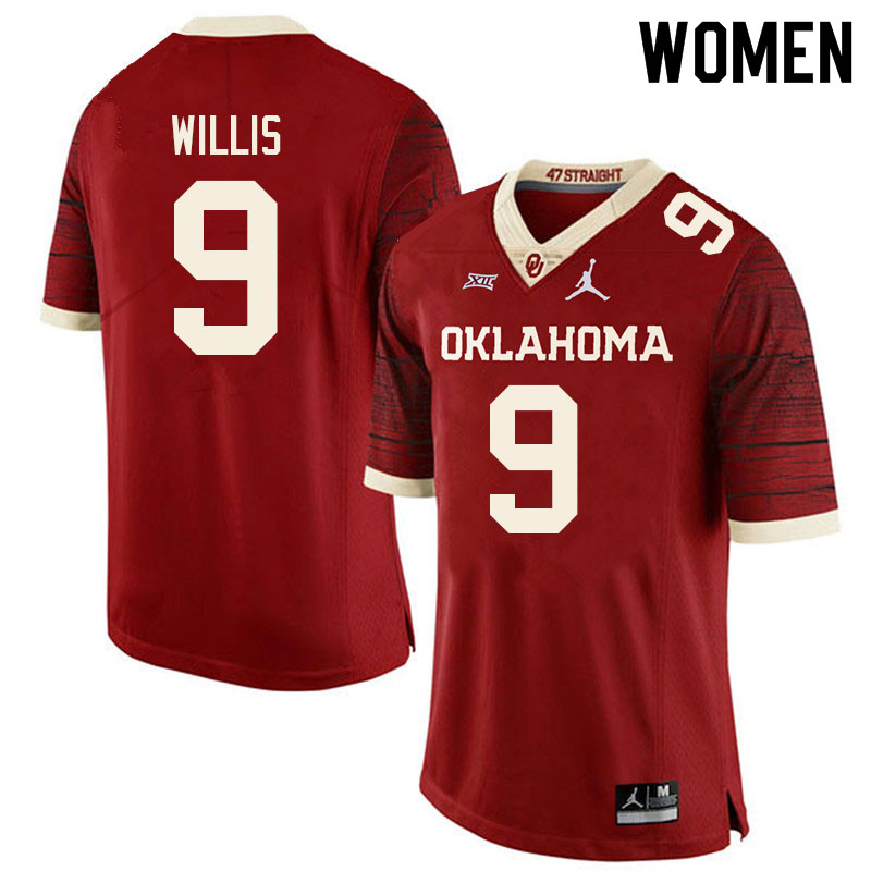 Women #9 Brayden Willis Oklahoma Sooners College Football Jerseys Sale-Retro - Click Image to Close